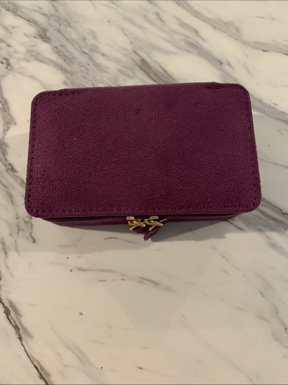 Plum Suede Travel Jewelry Case with Gold Zipper Hardware